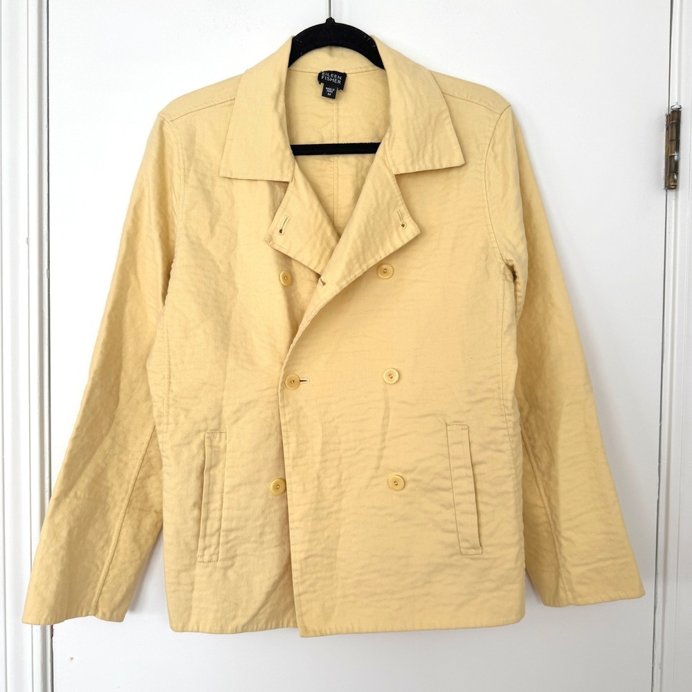 Eileen Fisher Women's Yellow Cotton Twill Double Breasted Jacket Medium